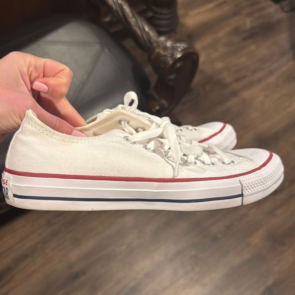 White Canvas Sneakers with Red and Blue Accents